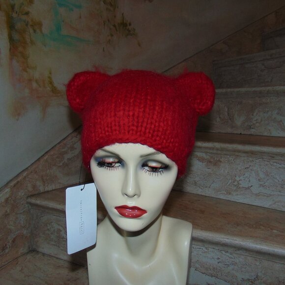 RARE Hansel from Basel Beanie Hat Red Prototype Fuzzy Y2K Winter Cabin Ears